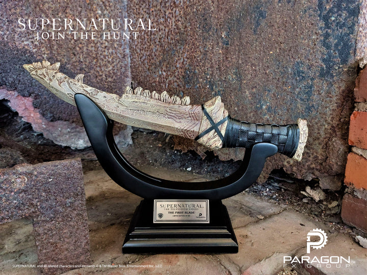 Supernatural TV Series prop replicas by Paragon FX Group. Paragon has recreated The First Blade from Supernatural using never-before-seen prop reference provided by Warner Bros. As seen displayed in Magnus’ home in season 9, this limited edition polyresin prop replica includes the pictured stand to complete its museum-quality look.